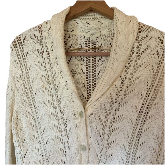 J. Jill Ivory Pointelle Knit Sweater Cardigan Small Delicate Dainty Cottagecore - Picture 5 of 10